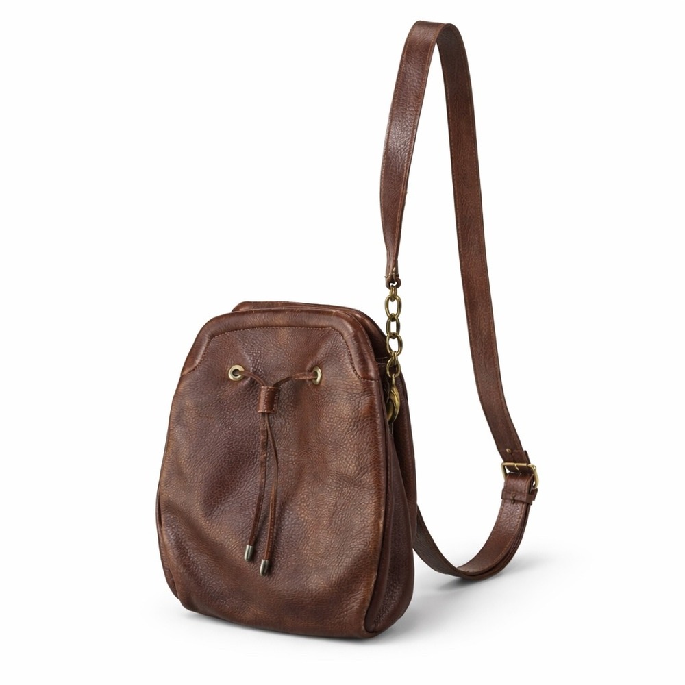 Luana Pebbled Leather Drawstring Crossbody Bag Brown Classic Italy Vintage‎